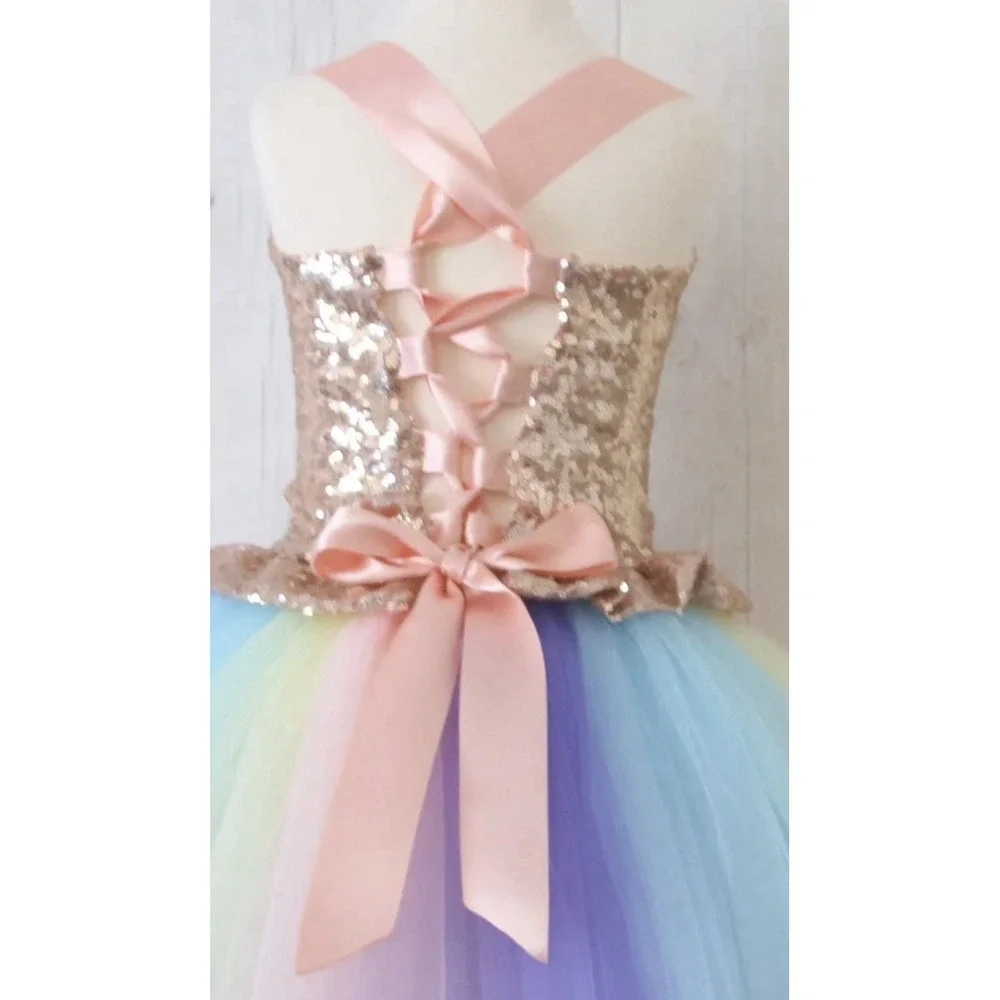 Mimoza Luxury Girls Unicorn Tulle Dress Up Costume Dress, Multicolor, Size 5T